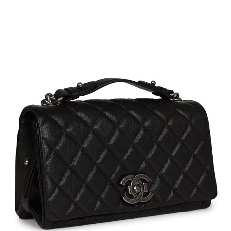 Chanel City Rock Medium Flap Black Goatskin Ruthenium 